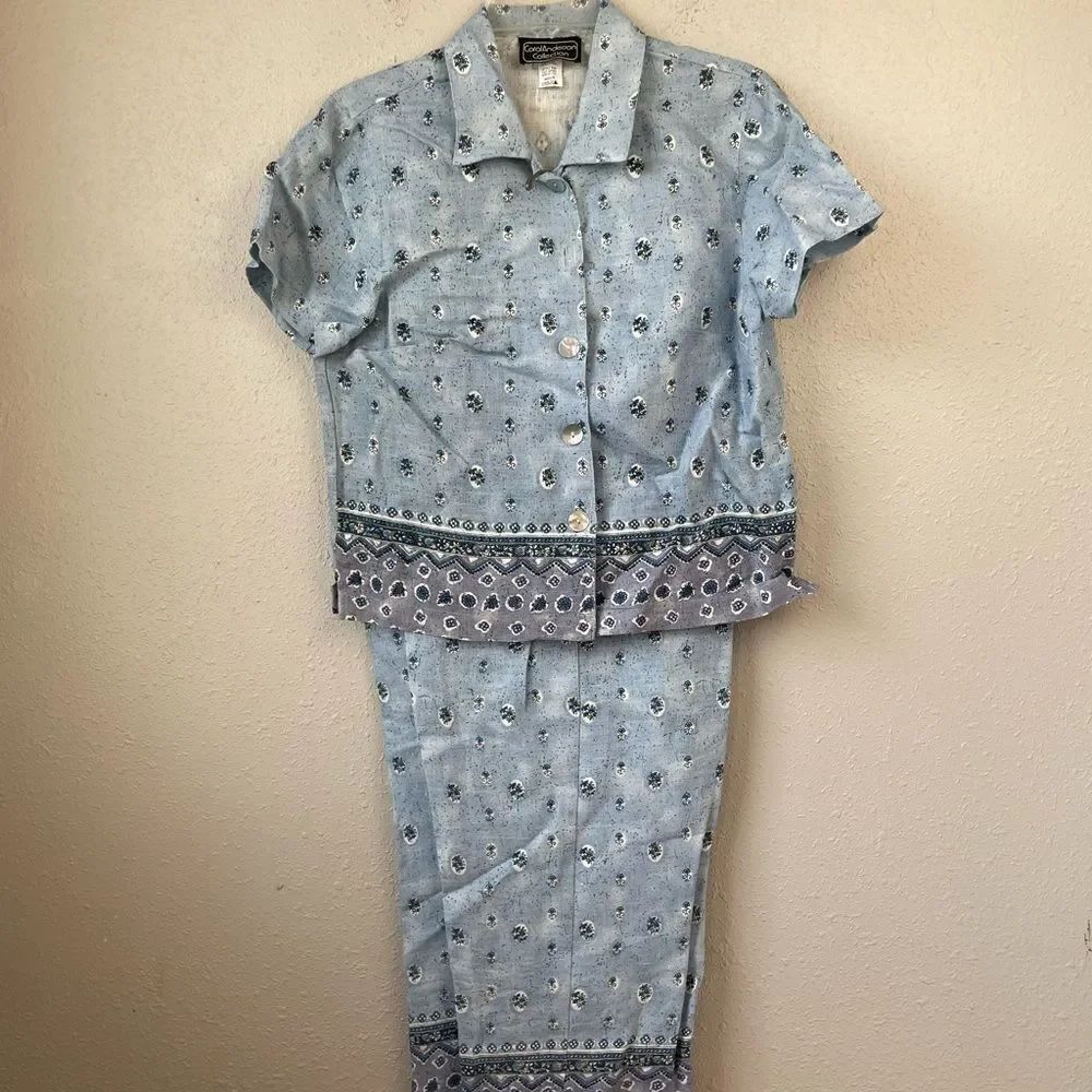 Carol Anderson Matching Linen Button Down Shirt and Crop Pants Size M EUC - Picture 2 of 10